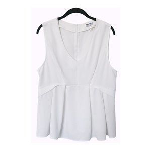 Alice Blue Stitch Fix - White Sleeveless Peplum V-Neck Blouse | XL